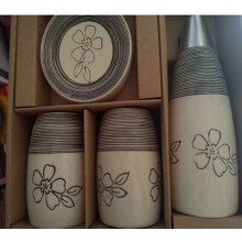 Bathroom Vanity Set 4 Piece Beige Ceramic Accessories with Elegant Floral Design for Organized Storage