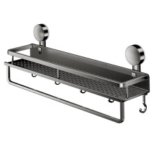 Shower Caddy with Suction Cups, No‑Drill Metal Wall Mounted Organizer with Hooks, Large Capacity Bathroom Shelf