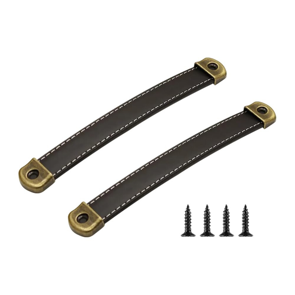 Black Pu Leather Cabinet Handles 160Mm Vintage Drawer Pulls With Screws For Furniture And Luggage 9073542251835