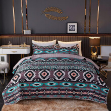 Queen Size Quilt Set Bohemian Bedspread 90x90 Lightweight Microfiber All Season with Pillow Shams
