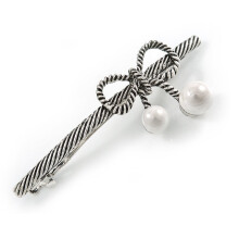 Vintage Cherry Barrette Hair Clip for Thin Hair, Aged Silver Finish, Secure Grip 70mm