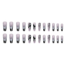 Halloween Press On Nails Set 24pcs Black Thorny Spider Web Design ChipProof Glossy Reusable False Nails