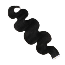 20 Inch Natural Black Wavy Tape In Human Hair Extensions 50g Seamless PU Base Real Human Hair