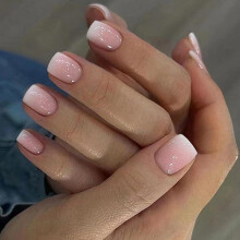 24 Pcs Pink Ombre Press On Nails Short Square Glossy Acrylic Fake Nails Set Instant Salon Manicure