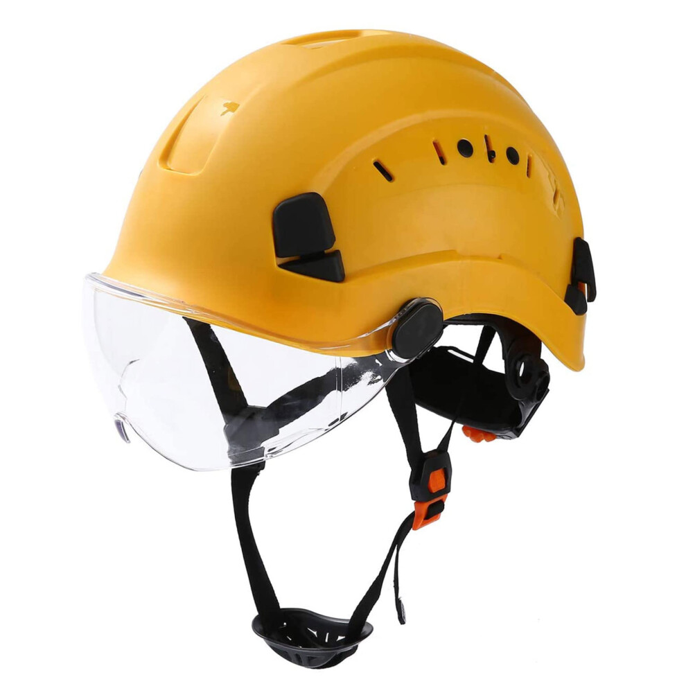 Safety Helmet With Retractable Goggles, Adjustable Ventilated Hard Hat, Abs Impact Resistant, Yellow 1Pcs 9330225590217