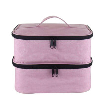Nail Polish Storage Bag Double Layer Large Capacity Organizer Case with Handle Pink