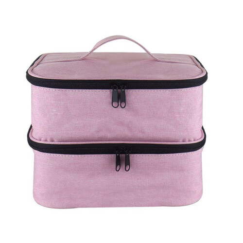 Nail Polish Storage Bag Double Layer Large Capacity Organizer Case with Handle Pink