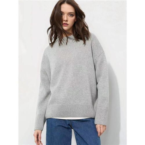 Women'S Light-Weight Soft Petite Crewneck Solid Plain Sweaters Fall Winter Pullover Jumper Tops Light Gray M 1