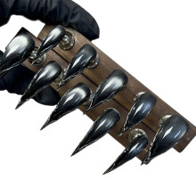 Reusable Gothic Press On Nails Dark Red Stiletto Fake Nails with Glue Halloween Vampire Acrylic Nail Set for Women Style 17 M