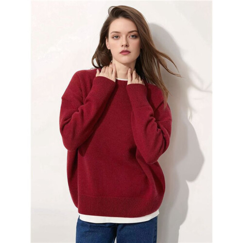Women'S Light-Weight Soft Petite Crewneck Solid Plain Sweaters Fall Winter Pullover Jumper Tops Wine Red L 1