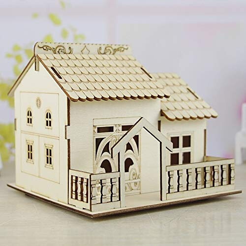 Decorative Wooden Coin Storage Box with Random Villa Pattern, Compact DustProof Tabletop Organizer 1
