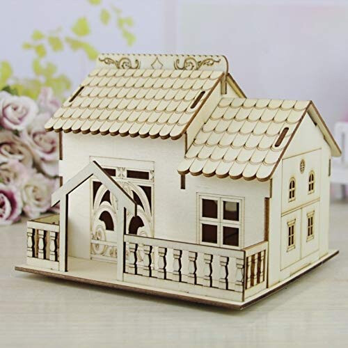 Decorative Wooden Coin Storage Box with Random Villa Pattern, Compact DustProof Tabletop Organizer 2