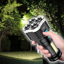 Penkiiy 9-in-1 Hellste 1000LM Outdoor-Taschenlampe, wiederaufladbar, große Reichweite 200M, 4 LED-Leuchten, kompatibel mit Online-Shopping