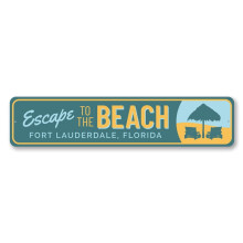 (Aluminiummetal) Escape to The Beach Strandskilt Strandhytte Strandmetal