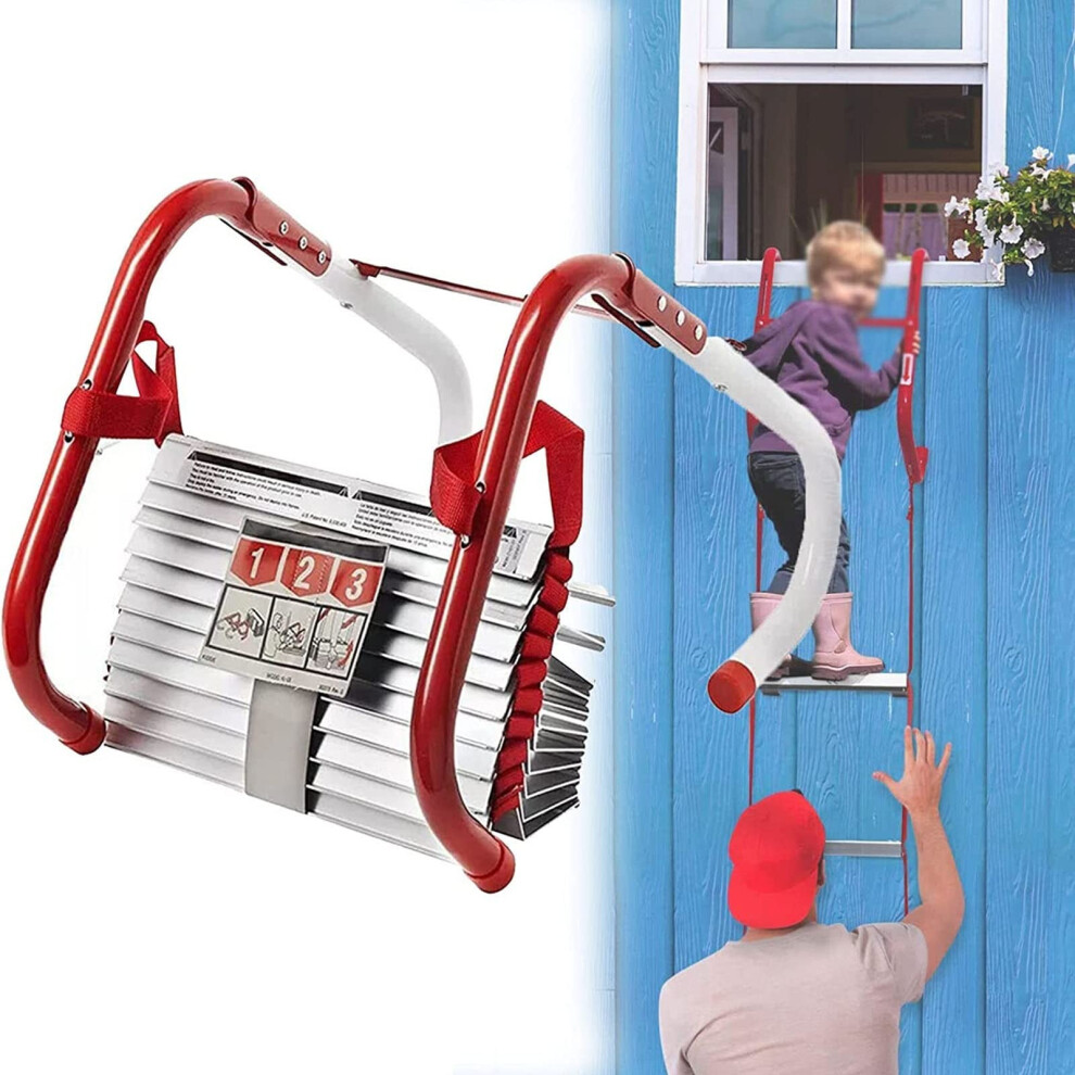 26Ft Fire Escape Ladder For 26 Story Home, Flameretardant Rope Design With Antislip Wide Steps And Hooks 9330225590736