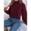 Women'S Sweater Round Neck Texture Button Lantern Sleeve Tops Pullover Knit Wine Red S 2