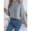 Women'S Sweater Round Neck Texture Button Lantern Sleeve Tops Pullover Knit Grey M 3