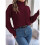 Women'S Sweater Round Neck Texture Button Lantern Sleeve Tops Pullover Knit Wine Red S 6
