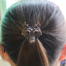 (Burgundy) Viking Metall Wolf Haargummi Dekor Tier Haar Ring elastische Pferdeschwanz Halter Haar-Accessoires p