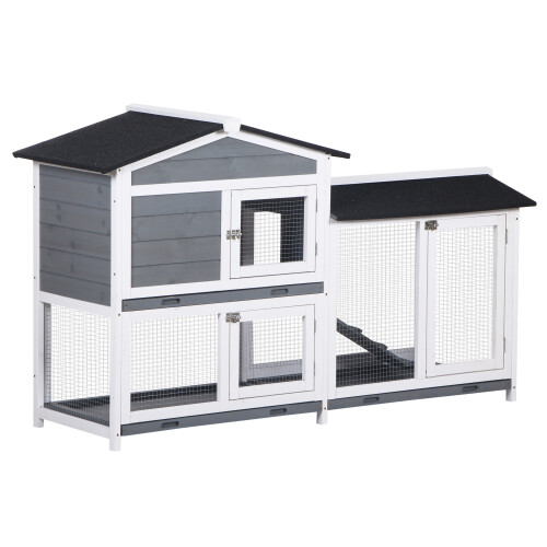 PawHut Conejera de Exterior Gris 157.4 x 53 x 93.5 cm