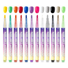 Quick Dry Waterproof Nail Art Pens Set, Fine Tip Nail Polish Markers Kit for Manicure, 12 Colors