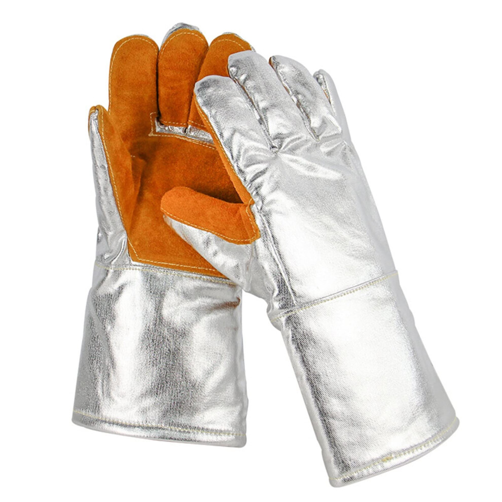 Heat Resistant Welding Gloves 300C Protection, Aluminized Reflective Surface, Leather Palm, Extended Forearm Coverage 9073542254232