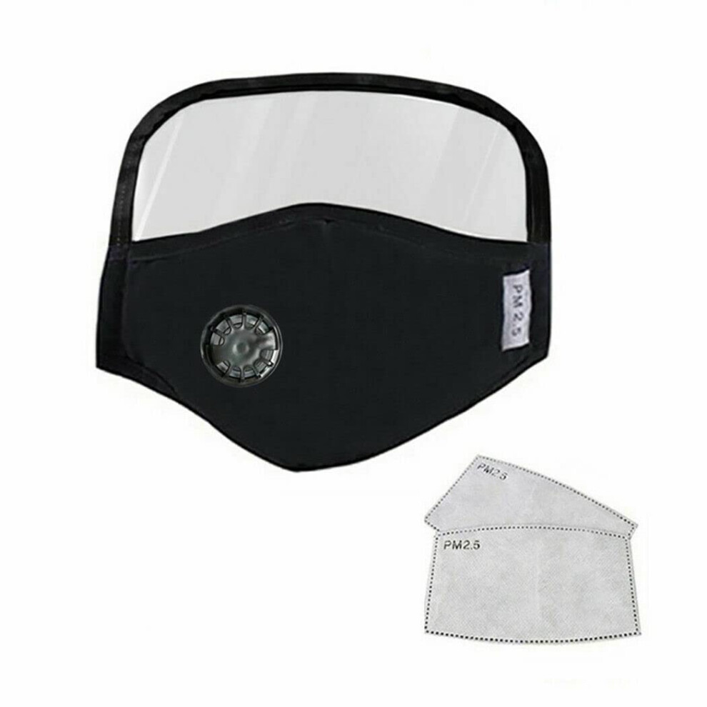 Black Reusable Cotton Face Mask With Detachable Eye Shield, Breathing Valve, Filter Pocket And Nose Clip 9073542254393