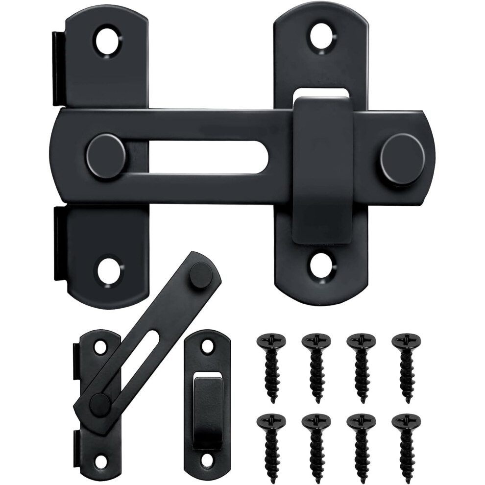 2 Packs Stainless Steel Sliding Door Lock And Gate Latch, Antitheft Child Safety Rustresistant Security For Barn Door Fence Bedroom Black