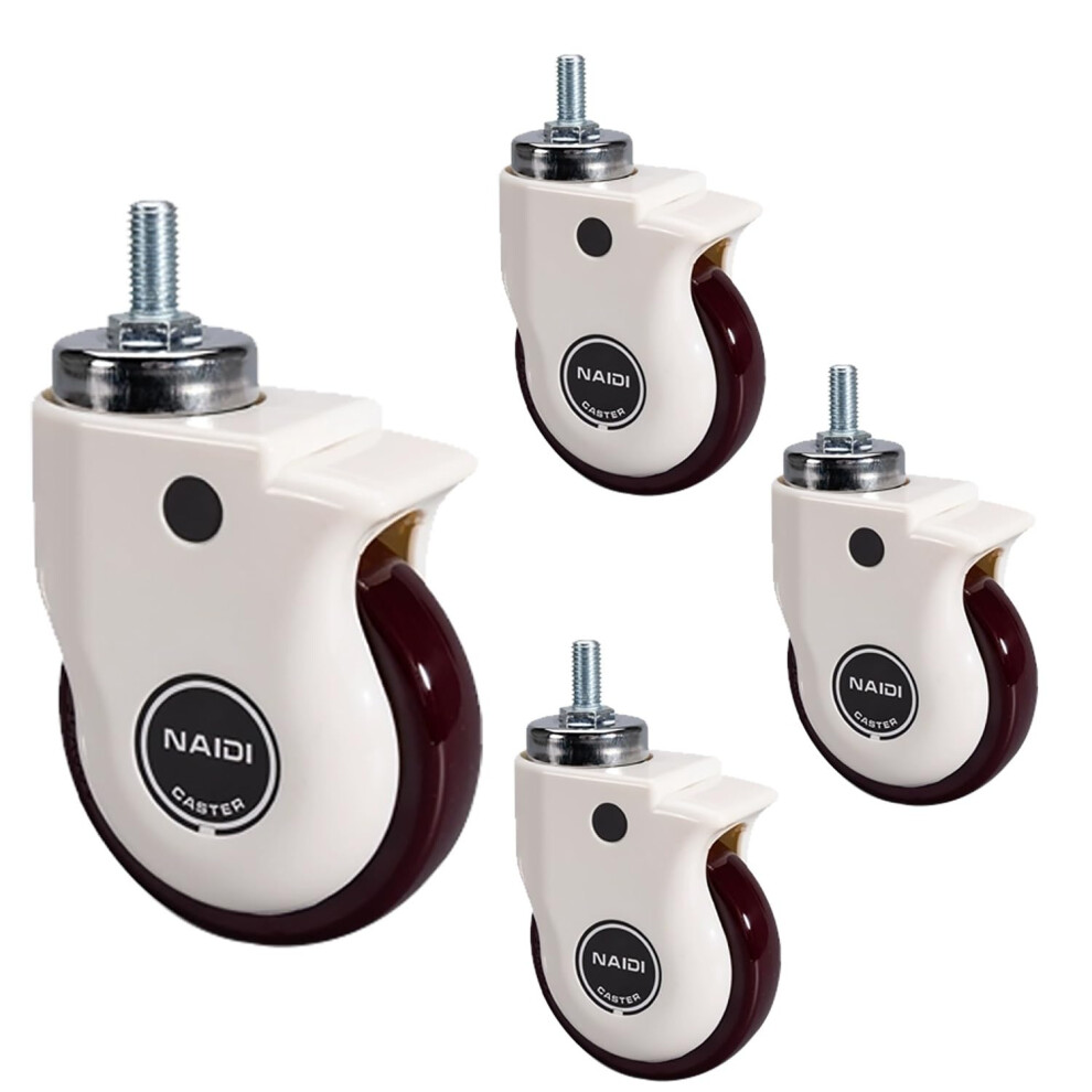 M12 Threaded Stem Swivel Casters 75mm PU Wheels with Brake, Heavy Duty Noise Reduction for Medical Cart Set of 4
