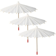 3pcs DIY Paper Umbrellas for Painting, Blank White Parasols with Durable Wooden Frame for Crafts