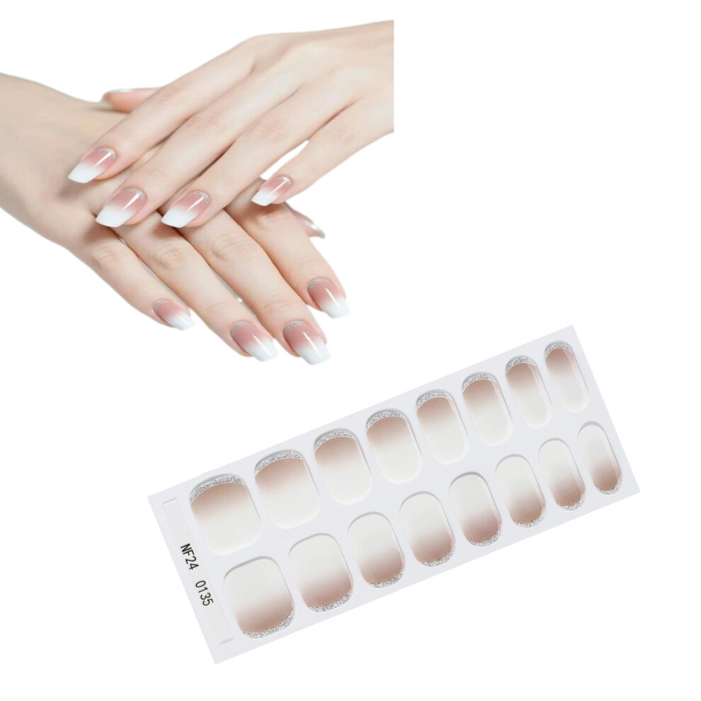 Gel Nail Stickers UV Semi Cured, Fast LED Curing Salon Gloss, Latte Coffee Light Brown 16PCS