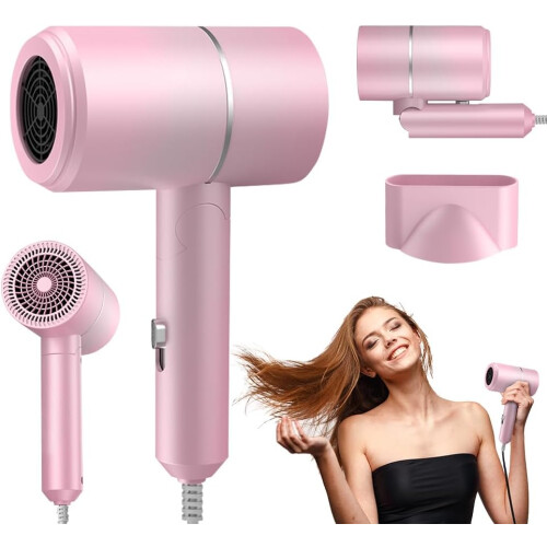 Foldable Travel Hairdryer with Concentrator,Pink