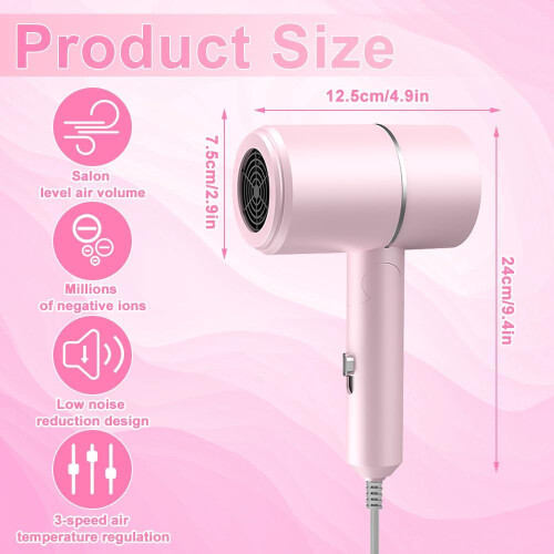 Foldable Travel Hairdryer with Concentrator,Pink 1