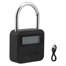 Electronic Timer Lock with LCD Display, USB Rechargeable Metal Padlock for Habit Control – Black Alloy