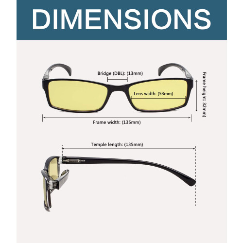 Small Rectangle Blue Light Blocking Reading Glasses 0.50 with Yellow Tinted Lenses for Computer Use (Black/Transparent) 1
