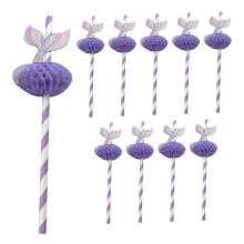 50 Pack Mermaid Paper Straws Biodegradable Reusable Drinking Straws for Party Decorations