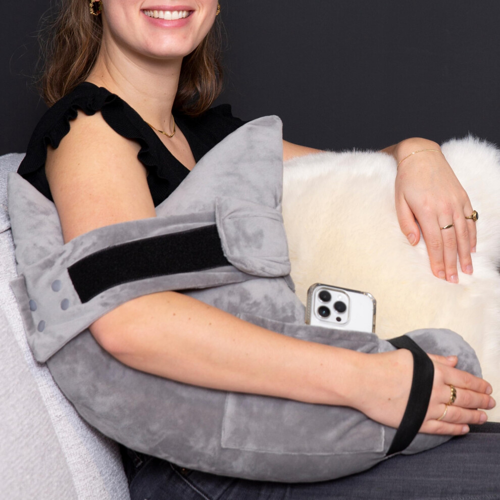 Shoulder Surgery Pillow with Adjustable Arm Support, Dual Side Pockets, Rotator Cuff Recovery Cushion for Sleeping