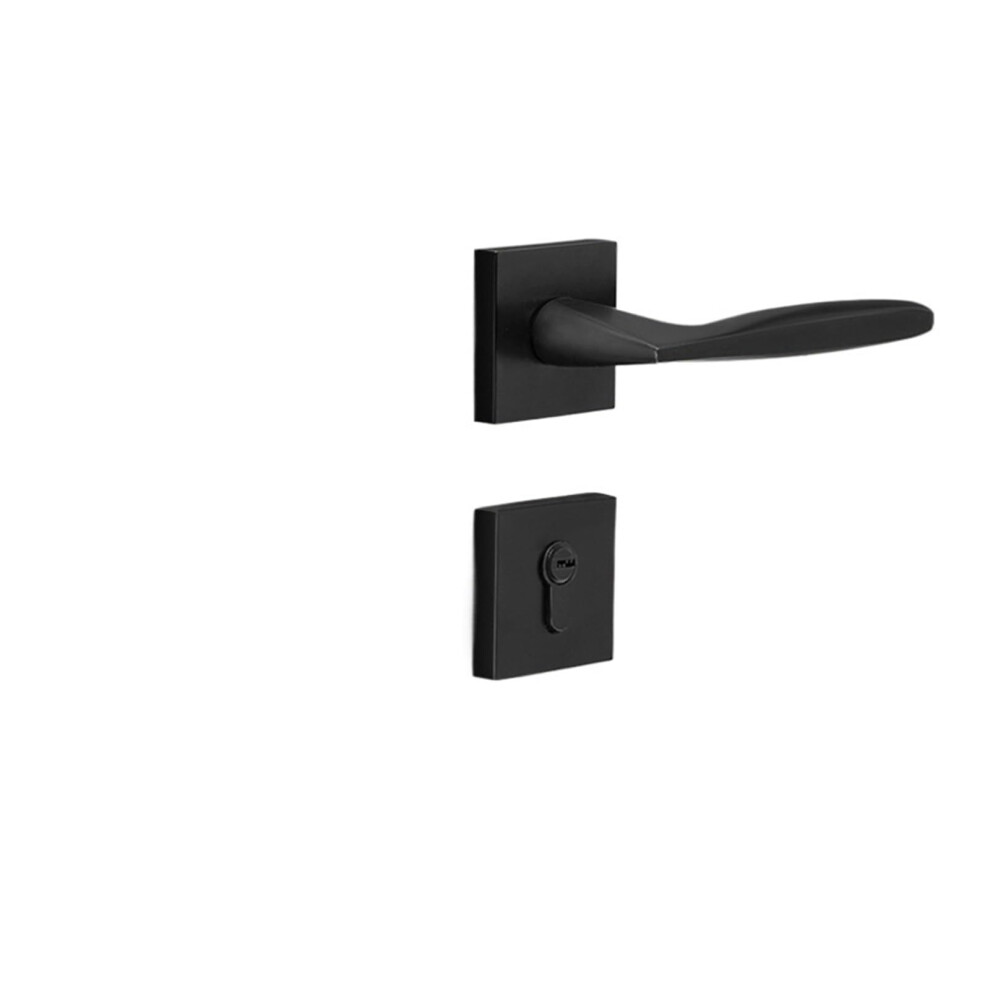 Modern Black Interior Door Handle Lock, Silent Zinc Alloy Square Split Type Bedroom Door Lock Set 9330225593775