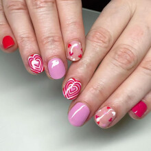 Valentines Press on Nails with Heart Design, Short Oval Acrylic Fake Nails for Women, 24Pcs Reusable SalonStyle Finish