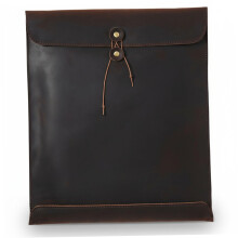 Leather Document Holder with Secure Drawstring Closure, Vintage Full Grain A4 Portfolio Folder for Business Travel, Coffee Brown