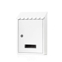 White Metal Wall Mounted Mailbox with Secure Locking Design and Keys, Compact Outdoor Post Box