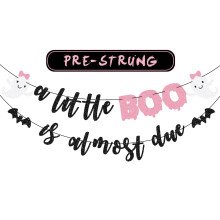 Halloween Baby Shower Decorations for Girl, A Little Boo is Almost Due Banner, Pink Glitter PreStrung Decor