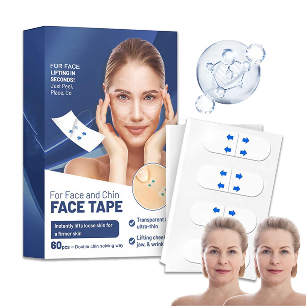 Invisible Face Lifting Tape 60pcs, Instant VShape Lift for Double Chin and Sagging Skin