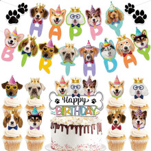 Dog Birthday Decorations Set with Banner and Cake Toppers, Colorful Puppy Party Supplies for Dogs