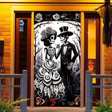 Till Death Do Us Part Halloween Backdrop, Day of the Dead Decoration Banner for Wedding Party Door Decor