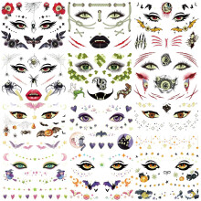 12 Sheets Glow in the Dark Halloween Face Tattoos, Waterproof LongLasting Luminous Makeup Upgrade