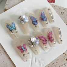 Butterfly Fake Nails XS Set with Realistic Look Design, Lightweight Comfortable Fit for Stage Performance