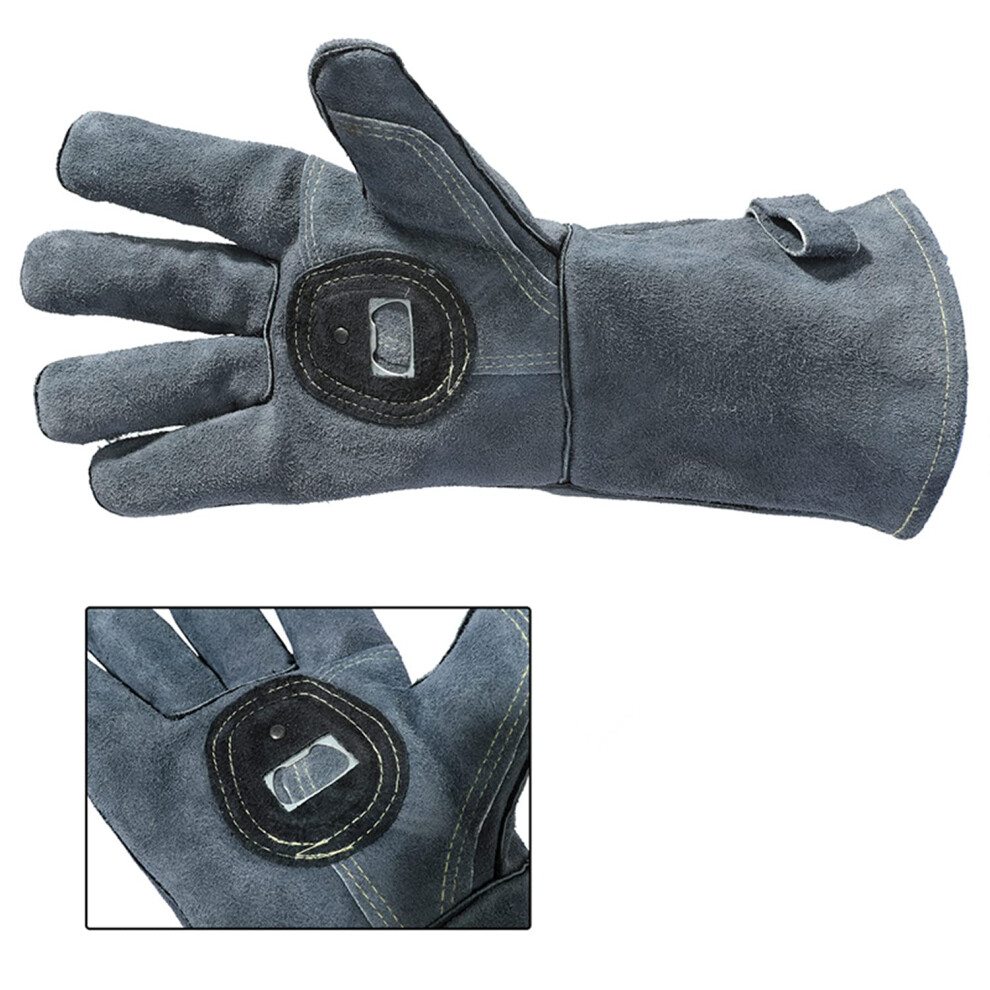 Heat Resistant Bbq Gloves 932F Full Cowhide Protection 14 Inch Long For Grill Welding Fireplace Gray 9073542256564