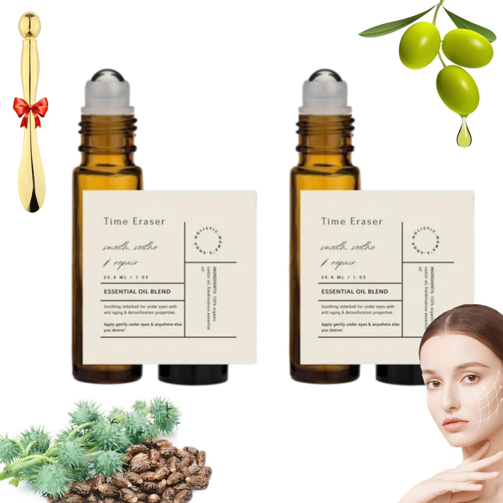 Dark Under Eye Roller For Circles And Puffiness, Antiaging Eye Serum With Castor Oil And Frankincense, 10Ml (2 Sets)