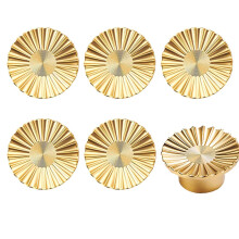 Brushed Gold Cabinet Knobs Set of 6, Round Drawer Pulls with Comfortable Grip, Easy Furniture Upgrade